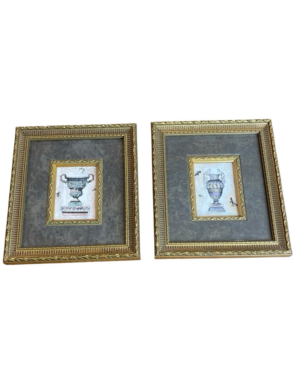 Set of 2 Vintage Grecian Framed Prints, Ornate Gold Florentine Wall Art